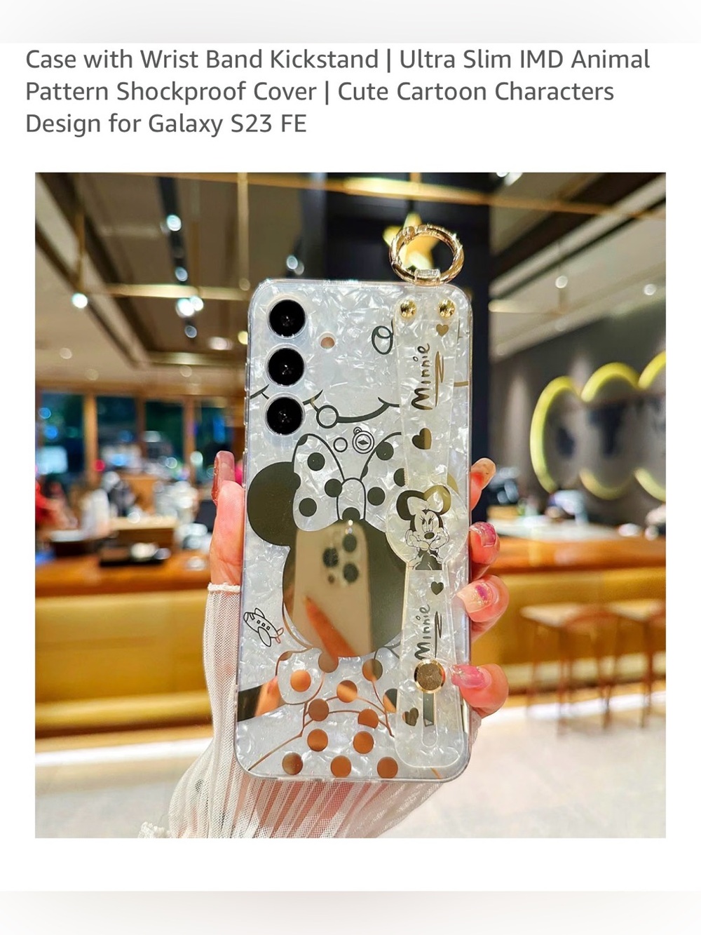 Clear Minnie Mouse  Phone Case with Ring Strap - White/Gold Galaxy S23 FE NEW